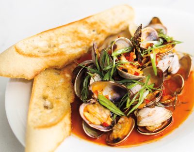 Manila Clams Simmered in White Wine and Harissa