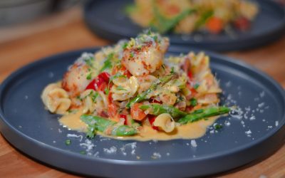 Spring Cream Pasta with Smoked Sockeye, Seared Scallops & Spring Vegetables Recipe | Chef Matthew’s Corner