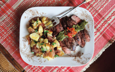 Hanger Steak with Sorrel Chimichurri and Red Potato Smashers